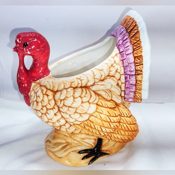 Lefton Ceramic Turkey Planter 06484 Thanksgiving Decor 6" Tall VTG 1987 - Picture 4 of 6